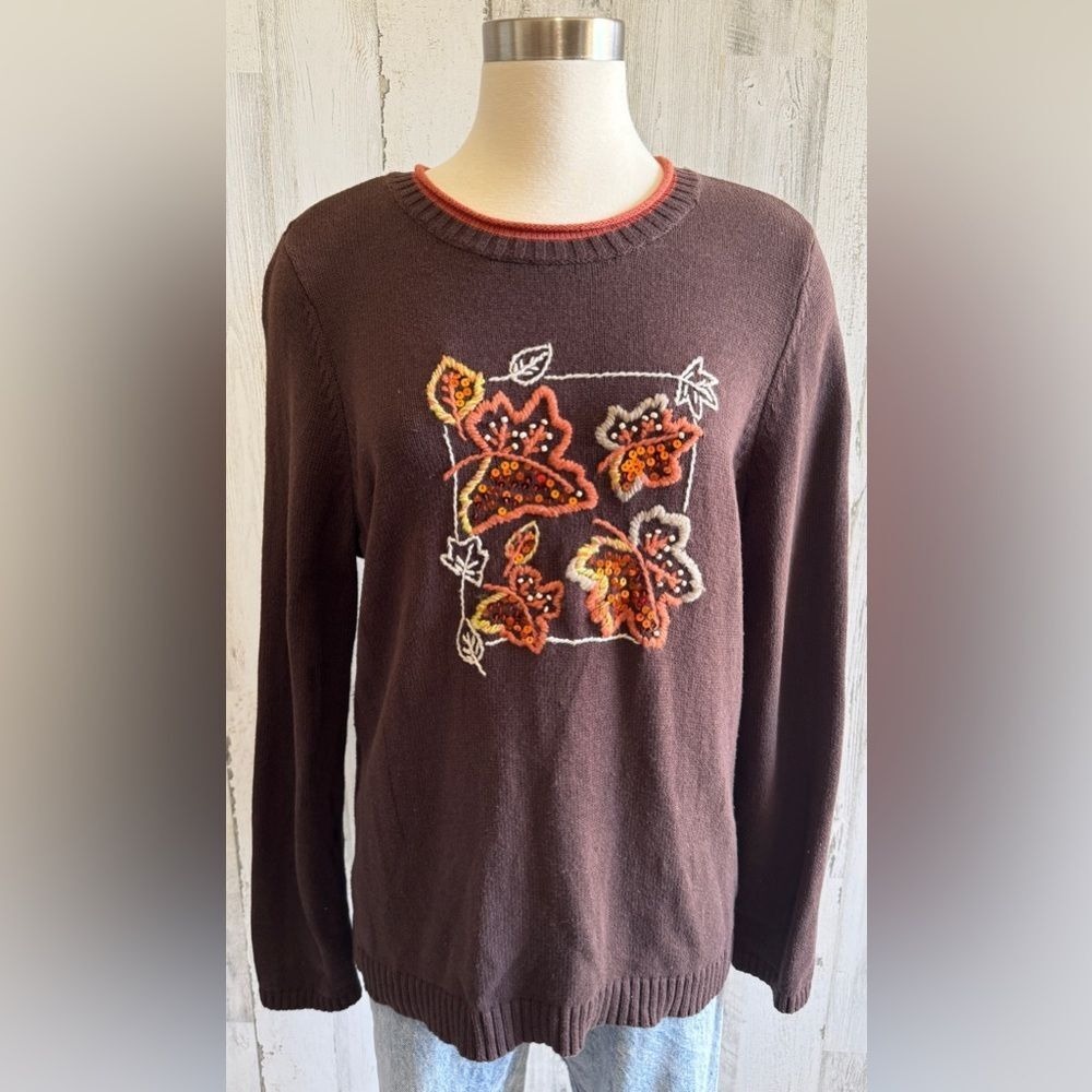 Fall Embroidered Autumn Leaf Sweater large beaded sequins‎ festivals layering